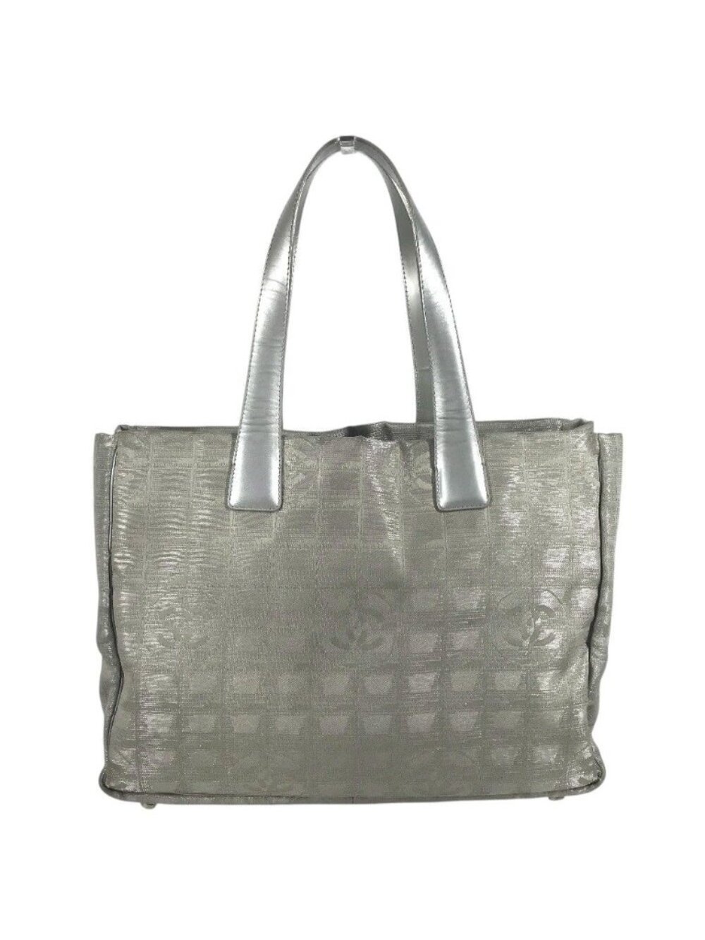Chanel Tote Bag New Travel Line MM CC Logo Nylon Jacquard Silver